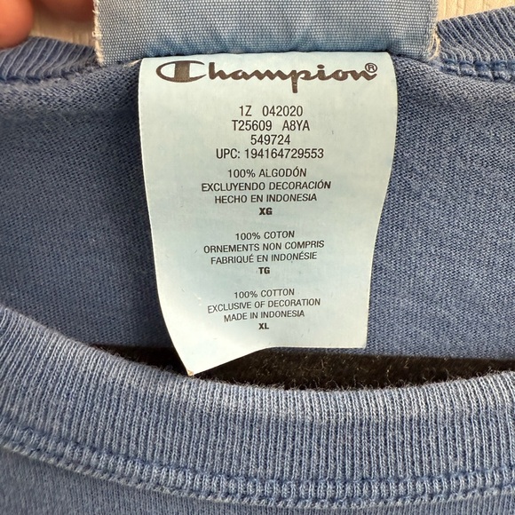 Champion Embroidered Blue Short Sleeve Tee Men's Size Large - Picture 4 of 6